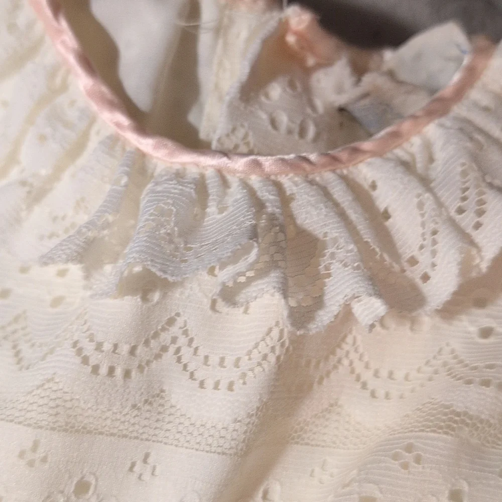 80s Vintage Cinderella union made white Lace Ruffle Satin‎ Girls dress size 5